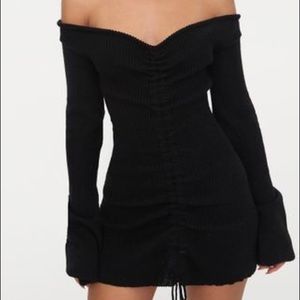 Black Ruched Knit Dress